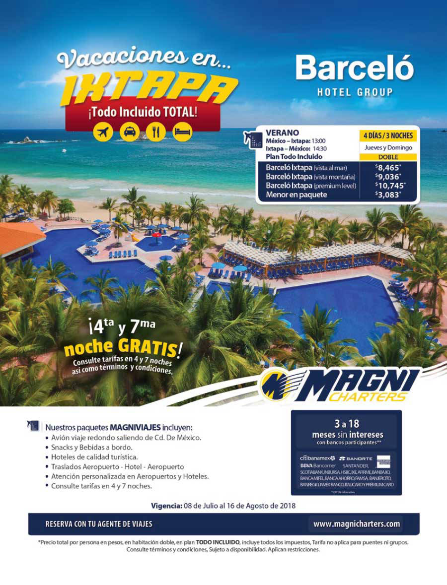 Magnicharters 2018 Barceló Hotel Paquetes a Ixtapa desde México