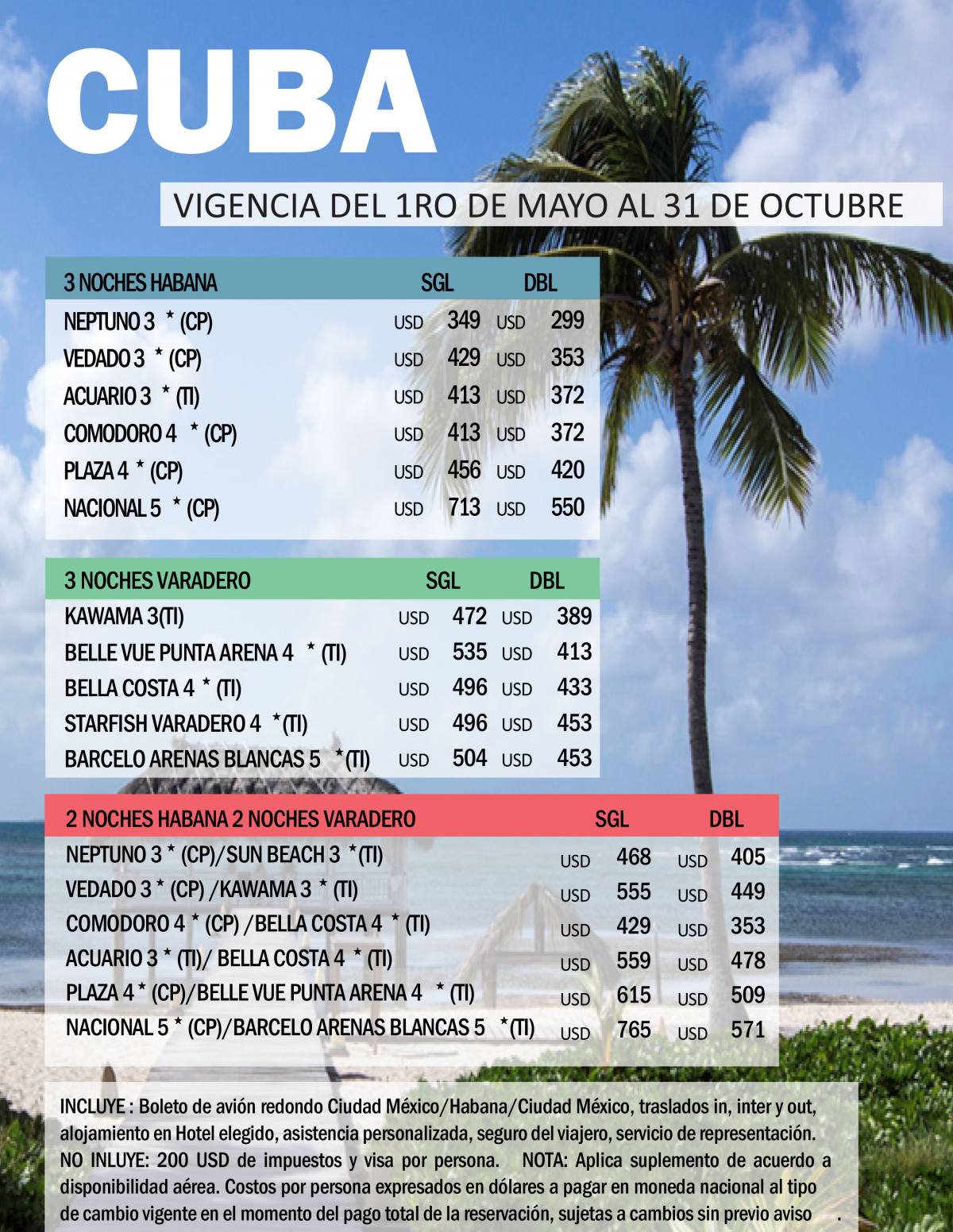 Paquetes a Cuba Habana y Varadero Avión + Hotel